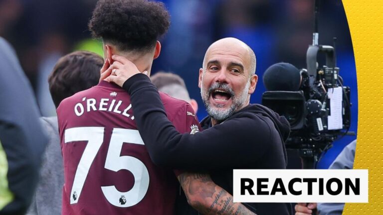 Everton 0-2 Manchester City: Pep Guardiola at Nico Aurely